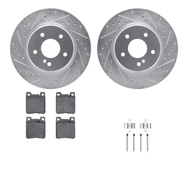 Dynamic Friction Co DFC Rotors-Drilled & Slotted-Silver w/ EURO 5000 Ceramic Brake Pads Incl Hdw 7612-63056 - main