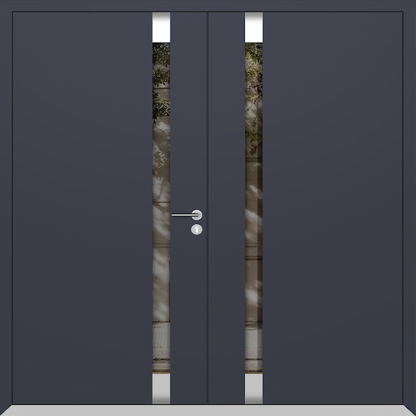 Vdomdoors Aluminum Double Doors Cynex 6777 Grey Mirrored Clear Glass Modern Painted (W72xH80) Left hand Outsw CYNEX6777DEXD-GRE-W72xH80-LH-O - main
