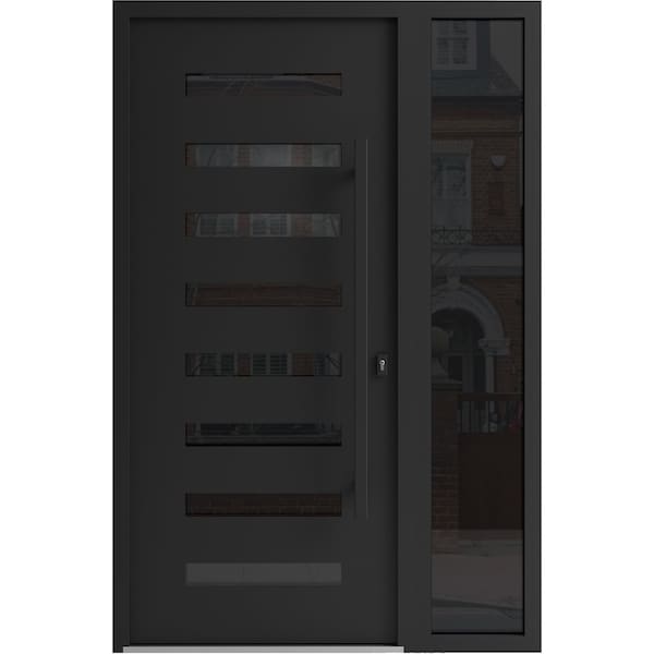 Vdomdoors Aluminum Door Iron 0188 Black Entry Steel Metal Classic Painted 52 x 80 (36+16 x 80)-Left Inswing IRON0188EXD-BLK-W36+16xH80-LH-I - main