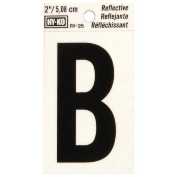 Hy-Ko Reflective Letter, Character: B, 2 in H Character, Black Character, Silver Background, Vinyl RV-25/B - main