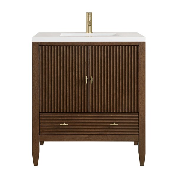 James Martin Vanities Myrrin 30" Sgl Vanity, Mid-Century Walnut, Sgl Hole 3 CM Wht Zeus Silestone Top, Matching Backsplash 485-V30-WLT-1WZ - main
