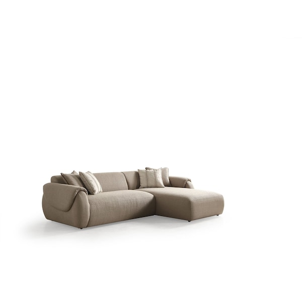 Homeroots Taupe Boucle L Shaped Two Piece Sofa and Chaise Sectional With Toss Pillows 722491 - main