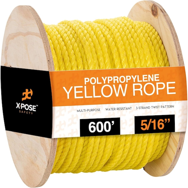 Xpose Safety 5/16in x 600ft Twisted Polypropylene Rope, Yellow YPR516-600-X - main
