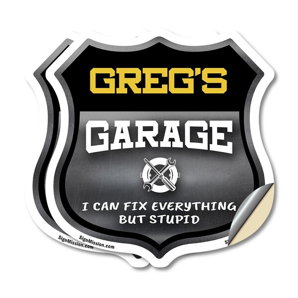 Signmission Greg's Garage I Can Fix Everything But Stupid, 4 inch X 4 inch, Vinyl Decal, 2PK SHI-D-2PACK-4-490-GREG - main