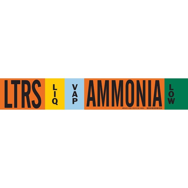 Brady LTRS LIQVAP AMMONIA LOW Pipe Marker, 4in H x 24in W, Fits Pipes 8in Dia. or Larger 145881 - main