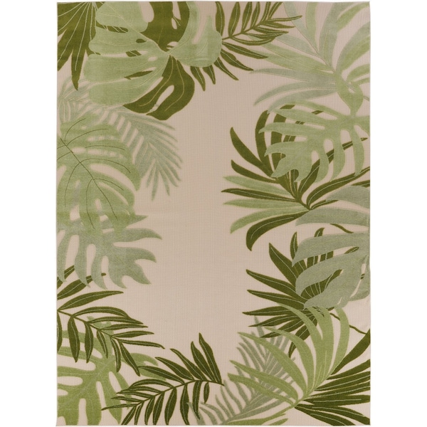 Homeroots 10' X 14' Ivory And Green Palm Leaf Indoor Outdoor Area Rug 548104 - main