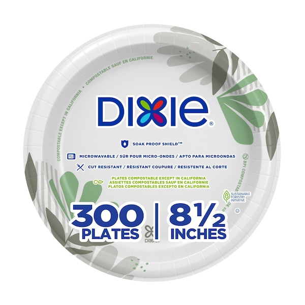Dixie Disposable Plate, 8 1/2 in, Round, Paper, Pathways, PK300 UX9P300 - main