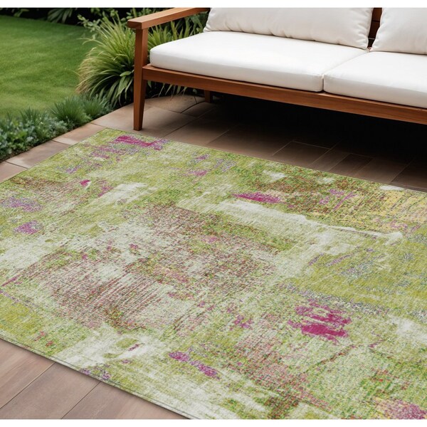 Homeroots 8' X 10' Lime Green Ivory And Pink Abstract Washable Indoor Outdoor Area Rug 596875 - main