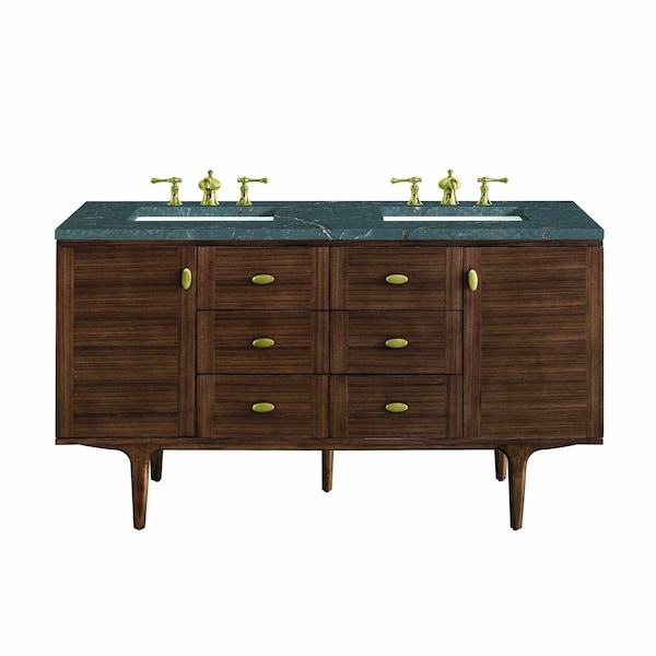 James Martin Vanities Amberly 60'' D Vanity, Mid-Century Walnut w/ Parisien Bleu Top w/FreePower Wireless Charger 670-V60D-WLT-FPBL - main