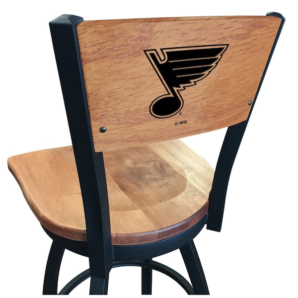 Holland Bar Stool Co 25" Blk Wrinkle St Louis Blues Swivel Bar Stool, Laser Engraved Back L03825BWMedMplASTLBluMedMpl - main