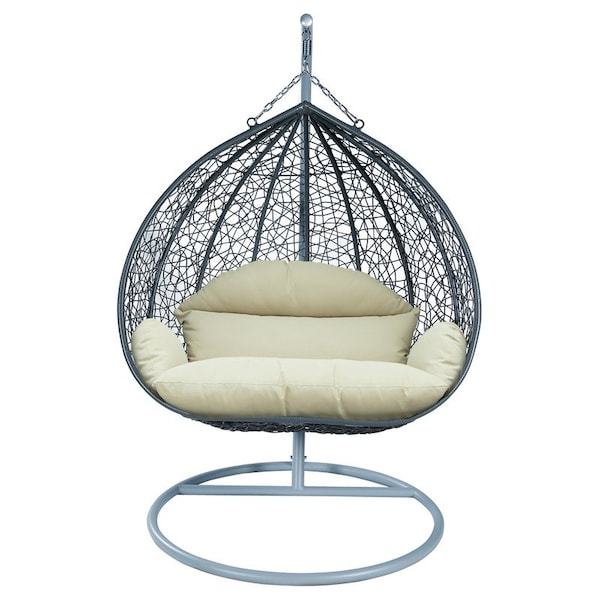 Leisuremod Teardrop Hanging Swing Chair with Stainless Steel Stand, 440 lb Capacity, Weatherproof RSCGR-57TP - main