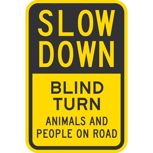 Lyle Slow Down Blind Turn Animals And People On Road, 12x18, Diamond Grade, Yellow G-2560-DG_12x18 - main
