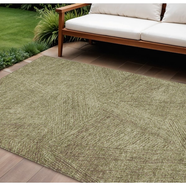 Homeroots 8' X 10' Green Beige And Brown Abstract Washable Indoor Outdoor Area Rug 597013 - main