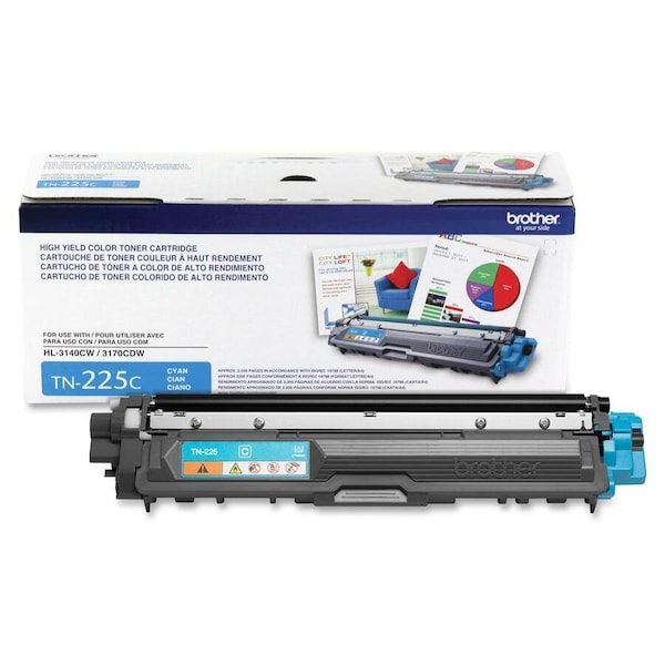 Brother Genuine TN225C High Yield Cyan Toner Cartridge - Laser - High Yield - 2200 Pages - Cyan - 1 Each TN225C - main