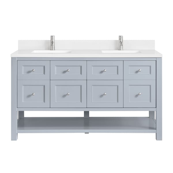 James Martin Vanities 60 in. Double Vanity, Serenity Blue, w/Single Hole 3 CM White Zeus Quartz Top & Backsplash 330-V60D-SRB-1WZ - main