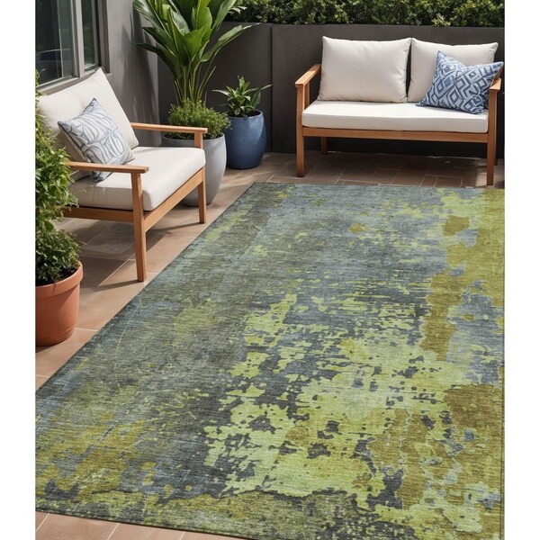 Homeroots 5' X 8' Fern Green Gray And Olive Green Abstract Washable Indoor Outdoor Area Rug 618227 - main