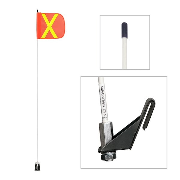 Safetywhips Warning Whip Light Duty Whip with Flag, White Whip, Orange Flag, Yellow Reflective X, 84 Length LWW07-SXY - main