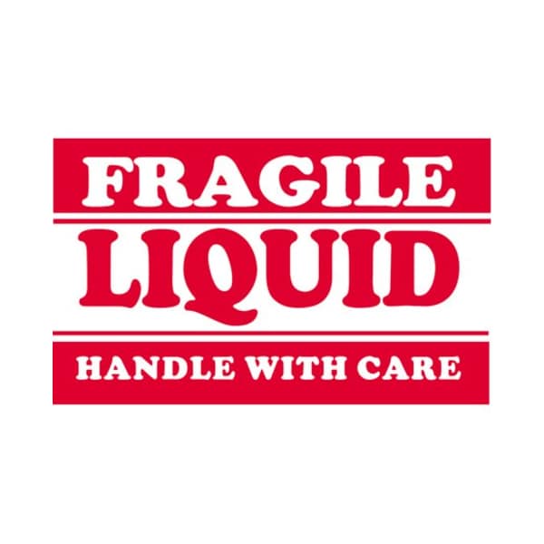 Tape Logic Labels, "Fragile - Liquid - Handle With Care", 3" x 5", Red/White, 500/Roll DL1300 - main