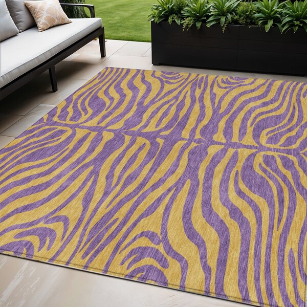 Homeroots 5' X 8' Purple And Copper Animal Print Washable Indoor Outdoor Area Rug 600703 - main