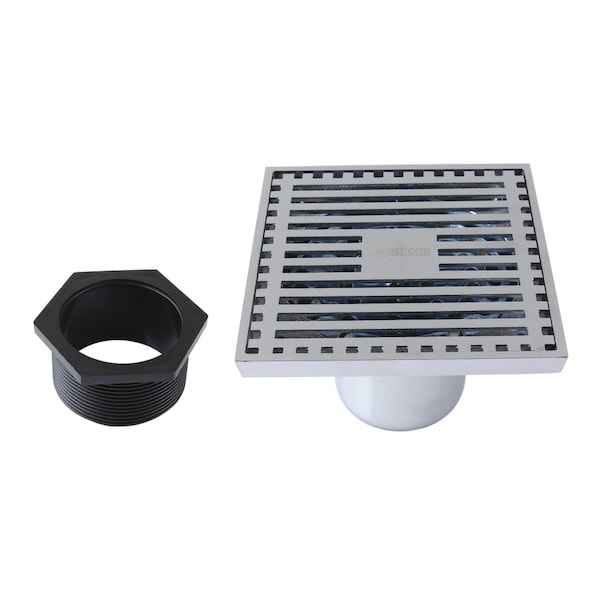Kingston Brass 4" Brass Square Grid Shower Drain with Hair Strainer, Polished Chrome BSF4464C - main