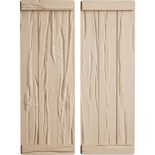 Ekena Millwork Rustic Three Board Joined Board-n-Batten Riverwood Faux Wood Shutters w/End Batten, 16 1/2"W x 64"H SHUBJE16X64RWPR - main
