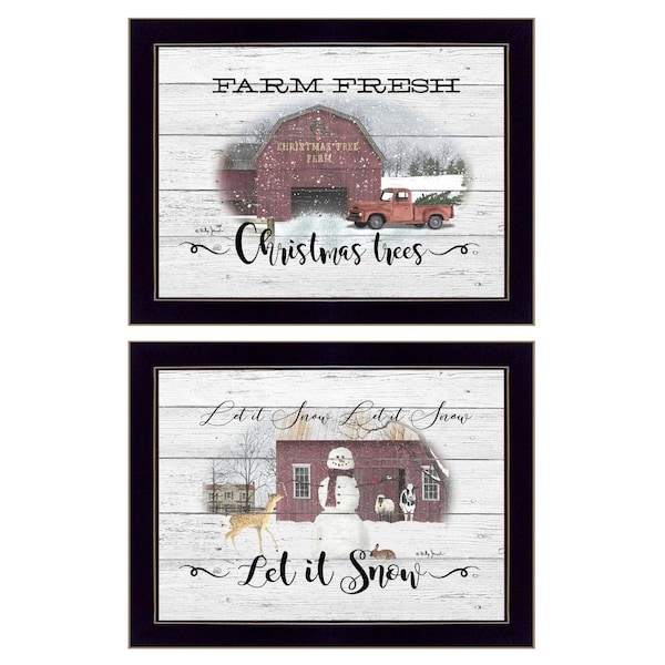 Homeroots Set Of Two Farm Christmas Black Framed Print Wall Art, 2PK 407078 - main