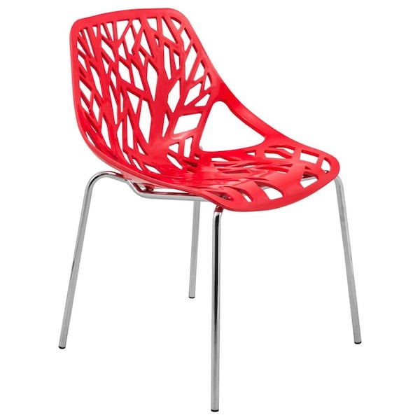 Leisuremod Modern Asbury Dining Chair with Chromed Legs, Red AC16R