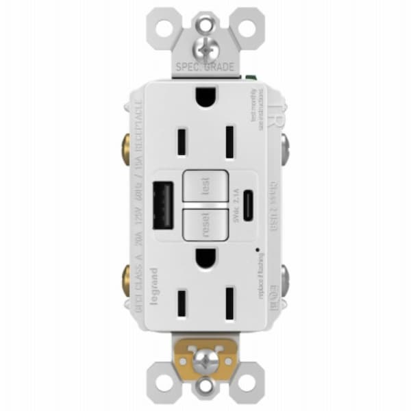 Legrand radiant Series GFCI Outlet, 125 V, 15 A, White 1597TRUSBACWC4 - main