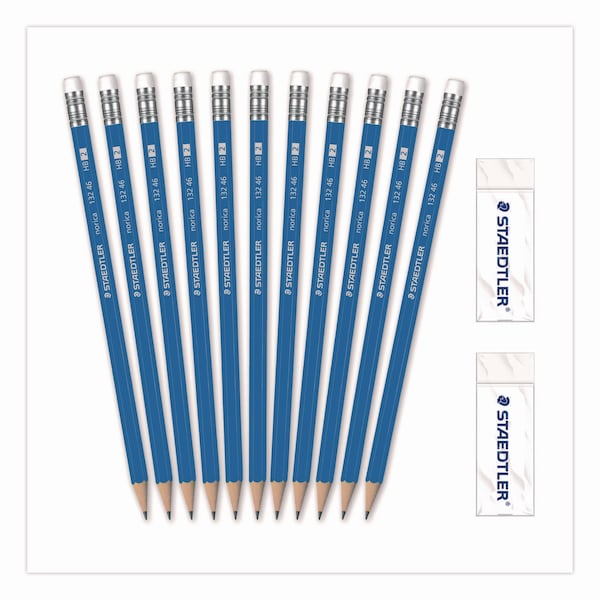 Staedtler Pre-Sharpened Wooden Pencils with 40 Block Erasers, HB #2 Black Lead, Blue Barrel, 500PK 13246C500 - main