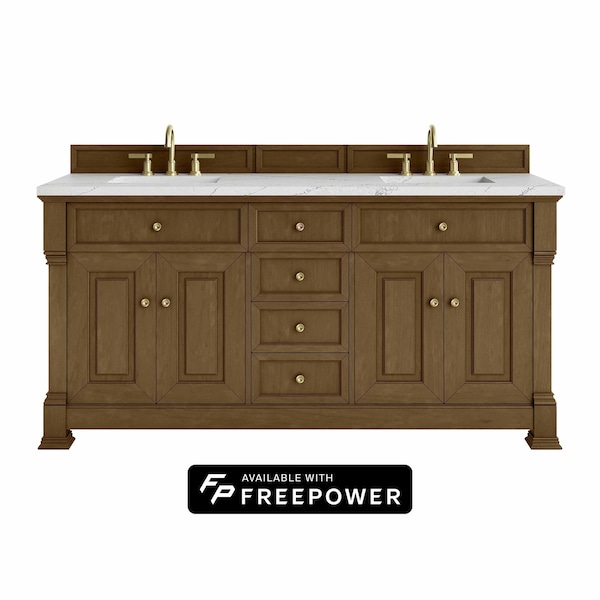 James Martin Vanities Brookfield 72 in. Double Vanity, Honey Oak w/ 3 CM Ethereal Noctis Silestone Top 547-V72-HNO-FENC - main