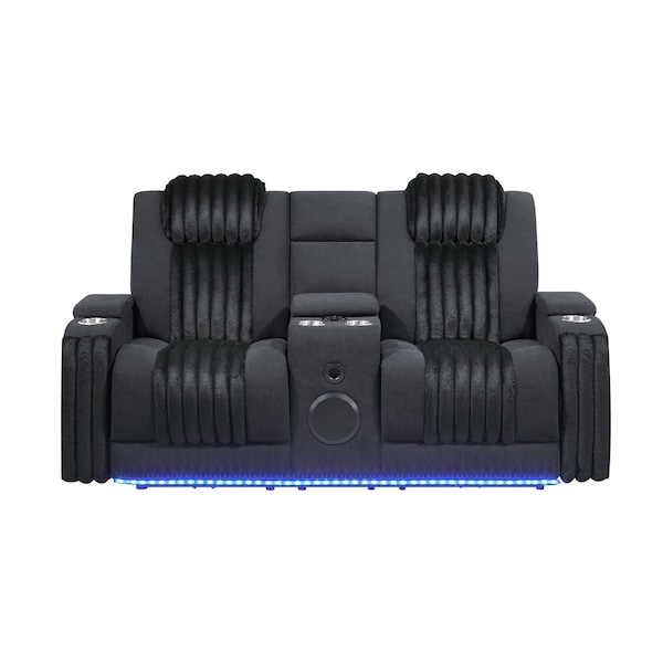 Global Furniture Usa Contemporary U8000 Black Power Reclining Loveseat W/ Consoler U8000-BLACK-PCRLS W/ PHR + LED - main