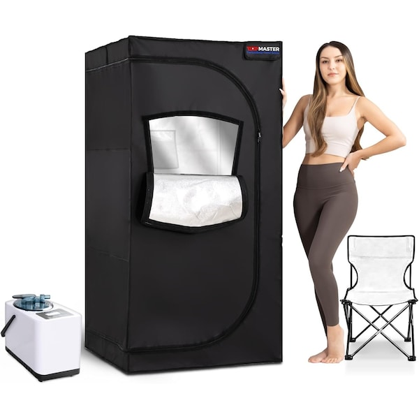 Topmaster Portable Sauna Steam Tent, Full Size Home Sauna Box, 3L 1000W Generator, Folding Chair, 9 Levels TMSAUST20BLK - main