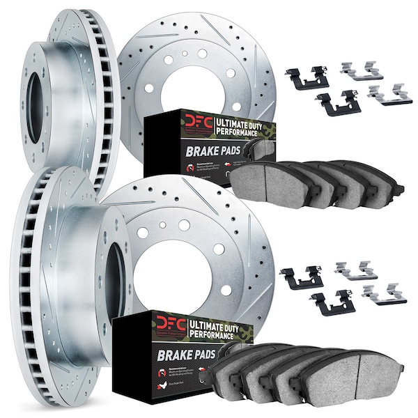 Dynamic Friction Co DFC Brake Rotor - Drilled & Slotted - Silver- Heavy Duty Brake Pad includes Hardware 7414-40001 - main