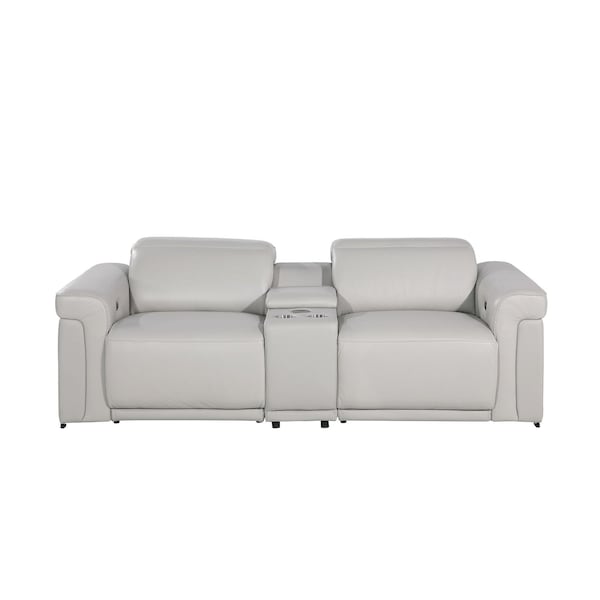 Homeroots 86in Light Gray and Black Italian Leather Power Reclining Loveseat With Storage 720530 - main