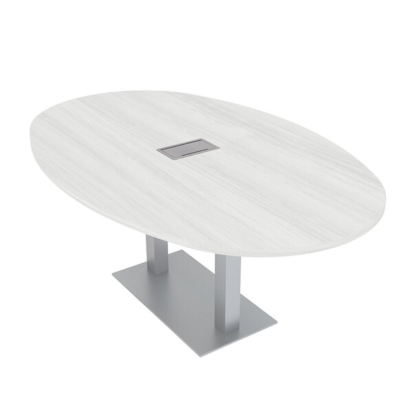 Skutchi Designs Boval Conference Table With Power Unit, 48 in W, 84 in L, White HAR-BOVL-48X84-DOU-WA7976-ESIL - main