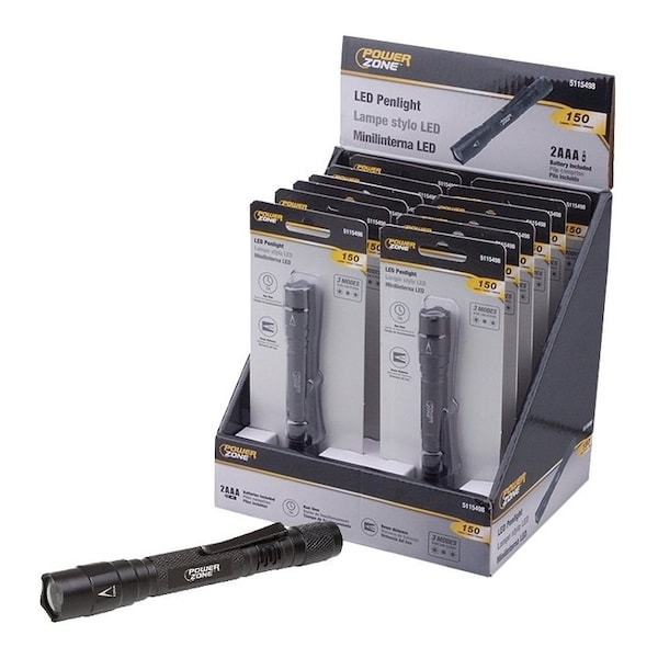 Powerzone Penlight, AAA Battery, AAA Battery, LED Lamp, 150 Lumens, 60 m Beam Distance, 1 hrs Run Time, Black F12001 - main