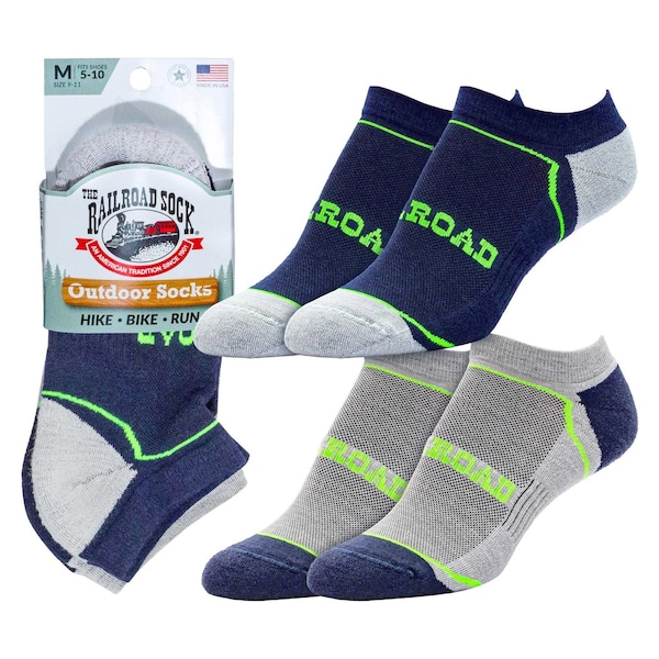 Railroad Sock Unisex No Show Socks, Merino Wool/Nylon/Spandex, Navy/Lime, 5-10 W; 4 -7.5 M, 2 PK OD291NSLI - main