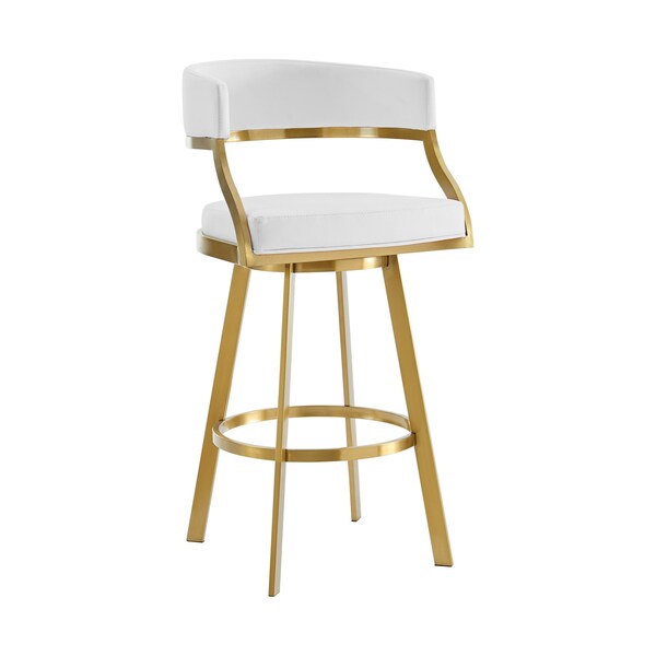 Armen Living Saturn 26in Swivel Counter Stool with Gold Brushed Stainless Steel and White Faux Leather LCSNSWBABGLWH26 - main