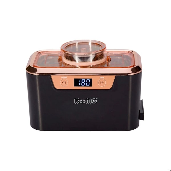 Isonic Miniaturized Commercial Ultrasonic Cleaner, black and rose gold colors, with integrated ss. beaker DS310-BR - main
