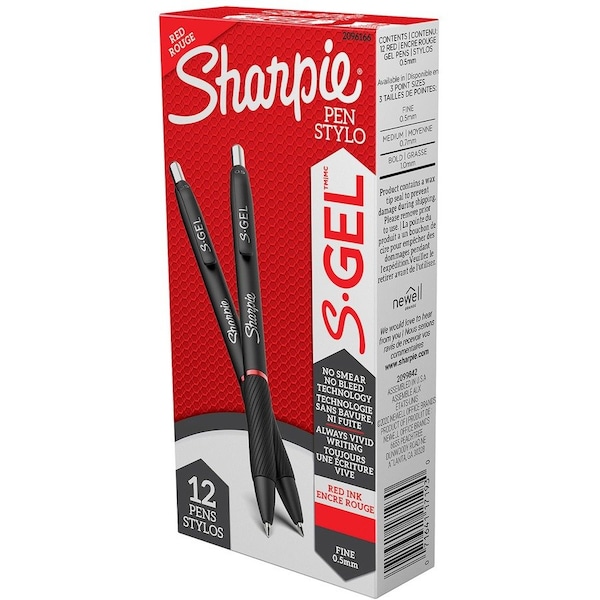 Sharpie S-Gel Pen, Fine 0.5mm, Red, PK12 2096166 - main