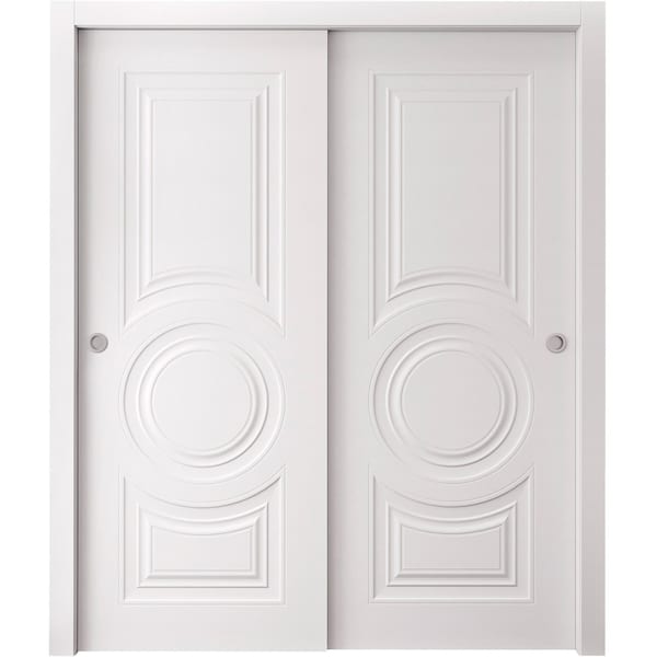 Sartodoors Sliding Closet Bypass Doors 72 x 96 inches, BASIC 9801 White, Rails Hardware Set, Wood Solid Bedr BASIC9801DBD-SKIN-7296 - main