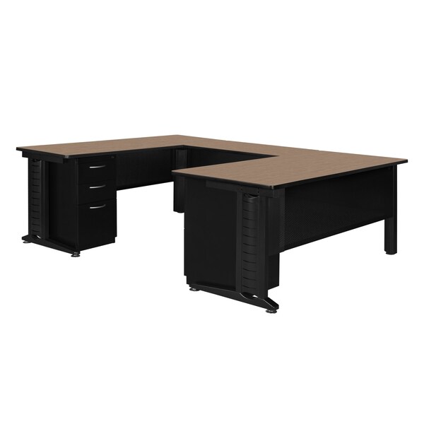 Regency Fusion Desk W/ Double Pedestal Drawer Unit, 72 in W X Wood, Metal, Noble Oak MUD723048NO - main
