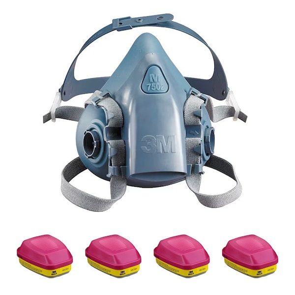 3M Half Mask Respirator Kit: 4 Combo Cartridges Included, Storage Bag, Acid Gas/Organic Vapor, Size M 3PB40-3WZC1 - main