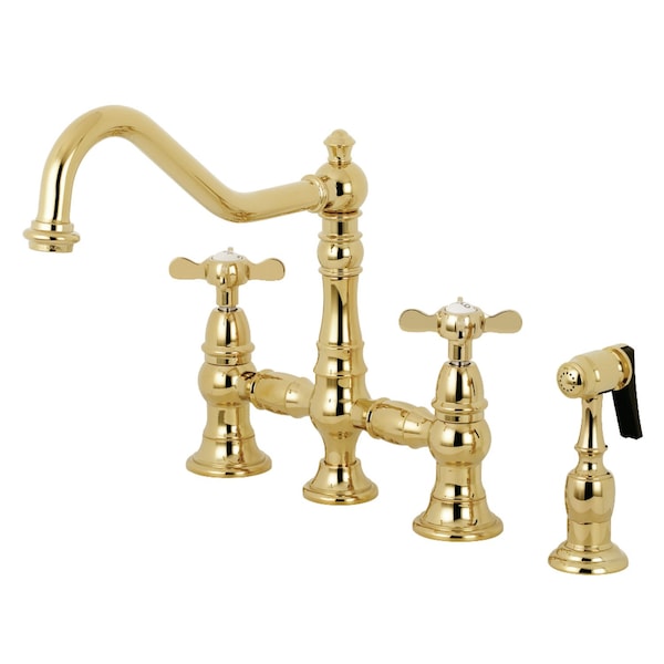 Kingston Brass Bridge Kitchen Faucet with Brass Sprayer, Polished Brass KS3272BEXBS - main