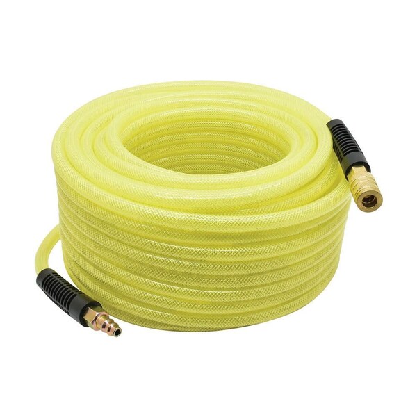 Interstate Pneumatics 1/4 in x 100 ft Rhino PolyFlex Yellow Polyurethane Hose With 1/4 in Brass Coupler and Steel Plug HU54-100H44BS - main