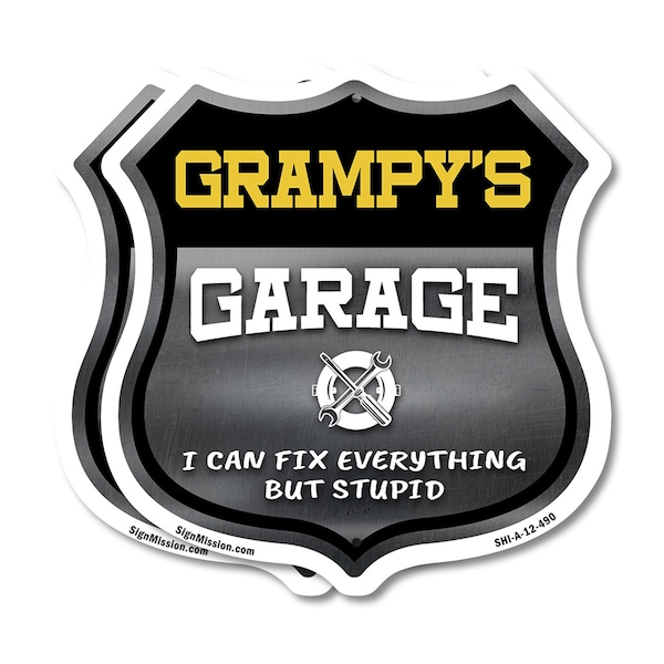Signmission Grampy's Garage I Can Fix Everything But Stupid, 12 inch X 12 inch, Aluminum Metal Sign, 2PK SHI-A-2PACK-12-490-GRAMPY - main