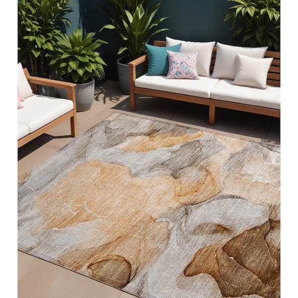 Homeroots 8' X 10' Orange Abstract Washable Non Skid Indoor Outdoor Area Rug 559520 - main