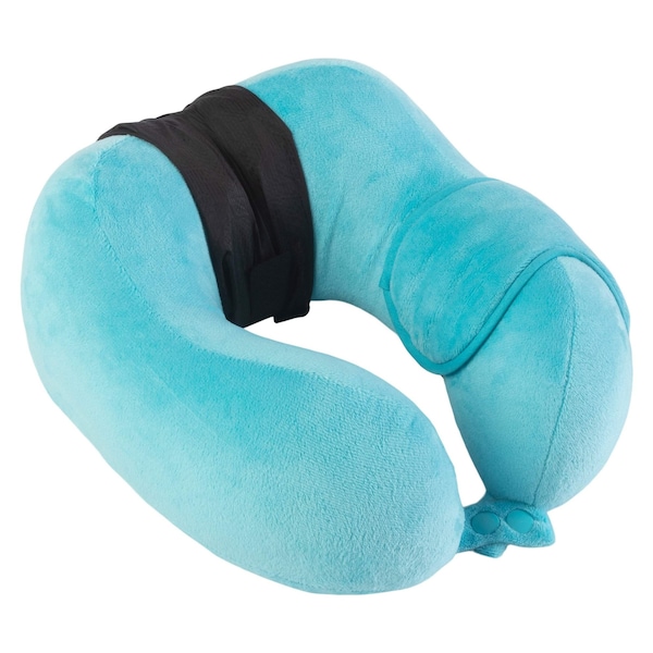 Home-Complete Travel Pillow Set Memory Foam Pillow, Fleece Blanket, and Eye Mask Travel Essentials, Blue HT-TRVL2-BLU - main