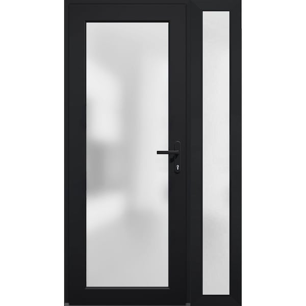 Vdomdoors Front Exterior Prehung FiberGlass Door Frosted Glass / Manux 8102 Matte Black / Sidelight Exterior MANUX8102EXD-BLK-W30+12 x H80-LH - main