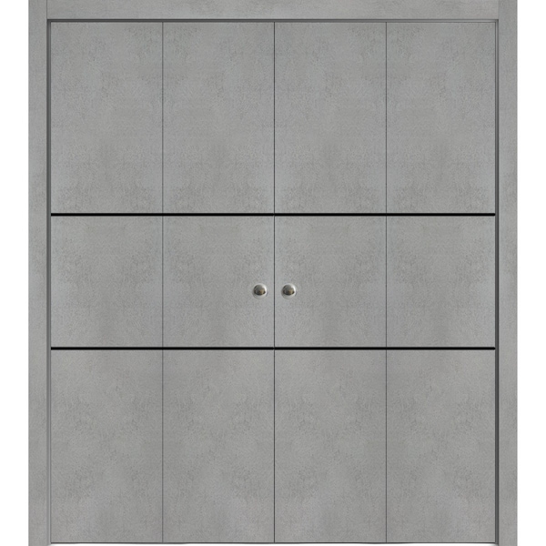 Sartodoors Sliding Closet Double Bi-fold Doors, Planum 0014 Concrete and Aluminum Strips, Sturdy Tracks Moldin PLANUM0014DBF-BTN-96 x 80 (4* 24x80) - main